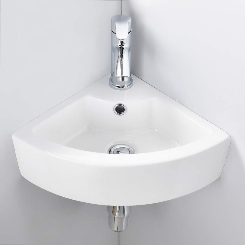 Gardenix Decor Wall Mount ,Corner Bathroom Sink,Ceramic,White Triangle